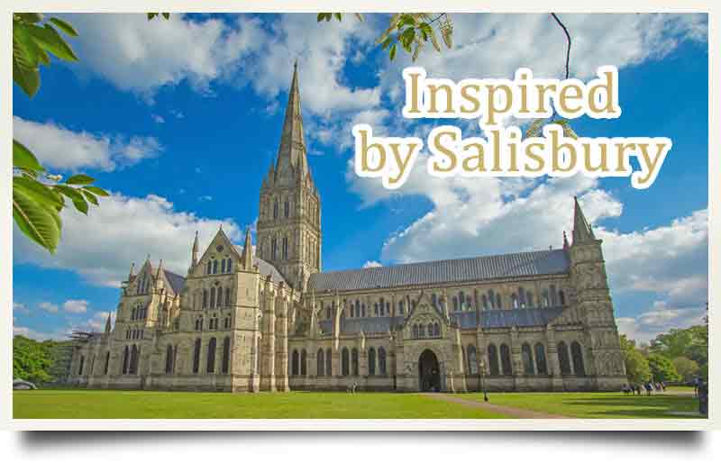 The cathedral and its 123 metre spire with caption 'Inspired by Salisbury'.