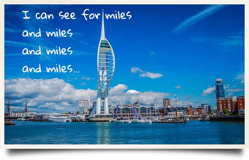 View from Portsmouth Harbour with caption 'I can see for miles and miles and miles and miles...'