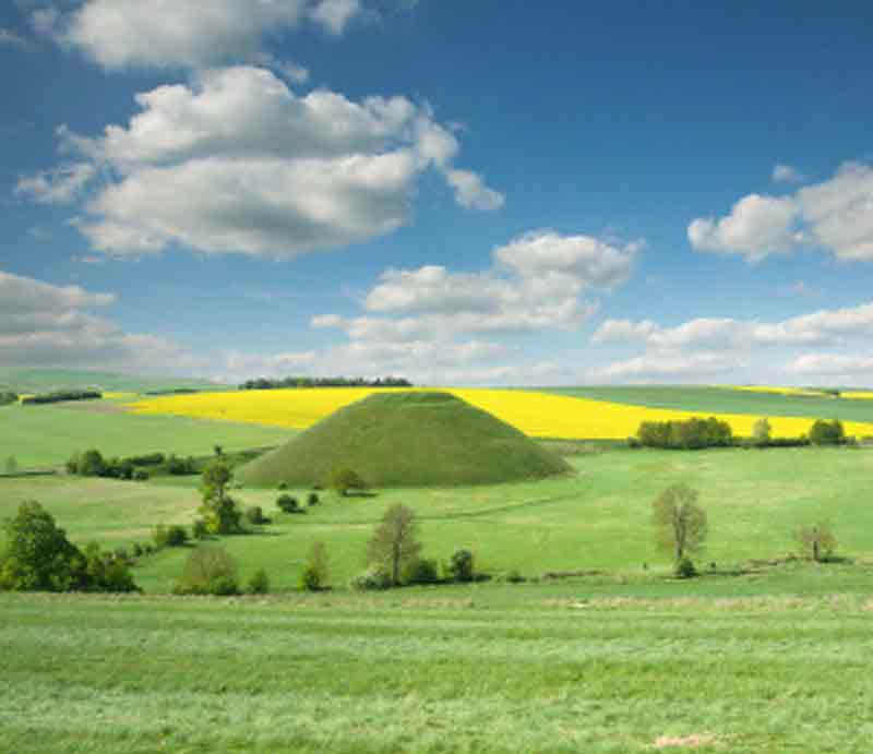 Distant view of the mound with picturesque fields.